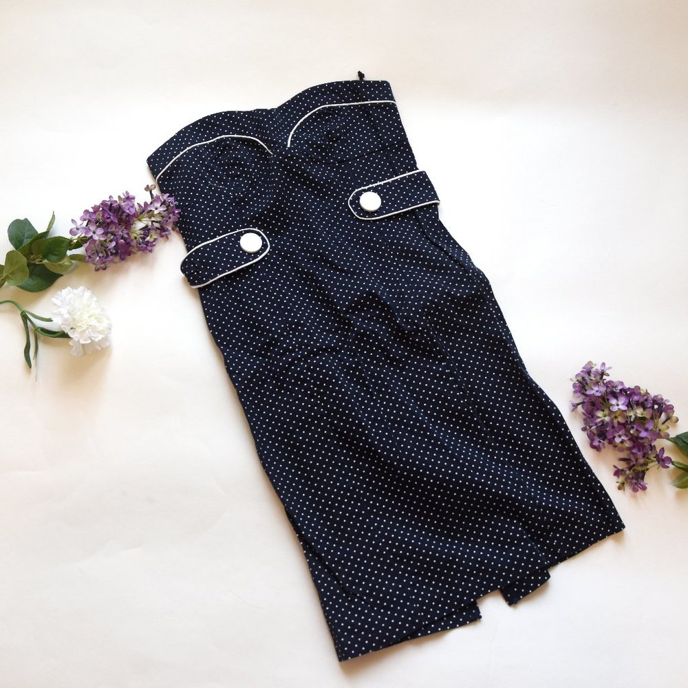 CHARLOTTE RUSSE Pinup Navy Blue Polka dot dress S
